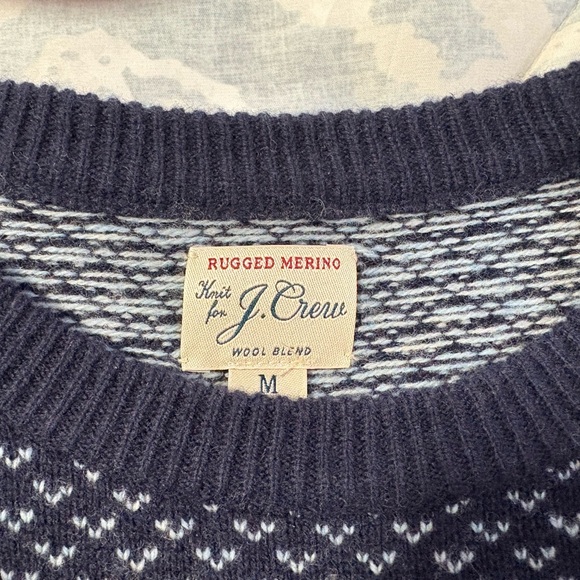 J. Crew Men's Navy and White Crewneck Sweater - Picture 2 of 3